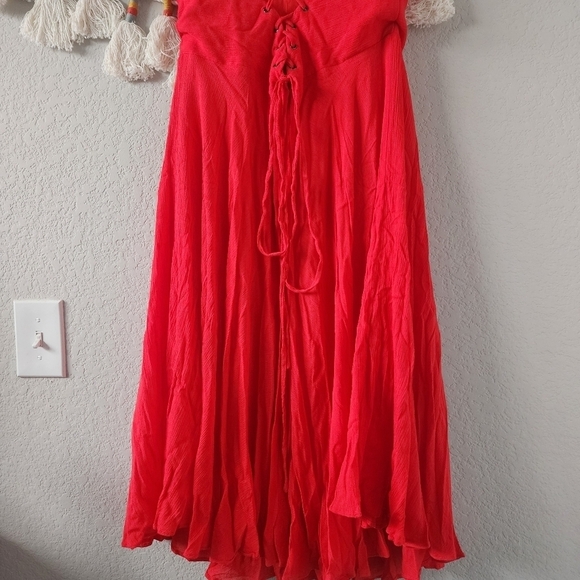 Lulus Troulos Red Lace Up Back Midi Lined Dress Party Christmas Fit&Flare XL - Picture 11 of 12